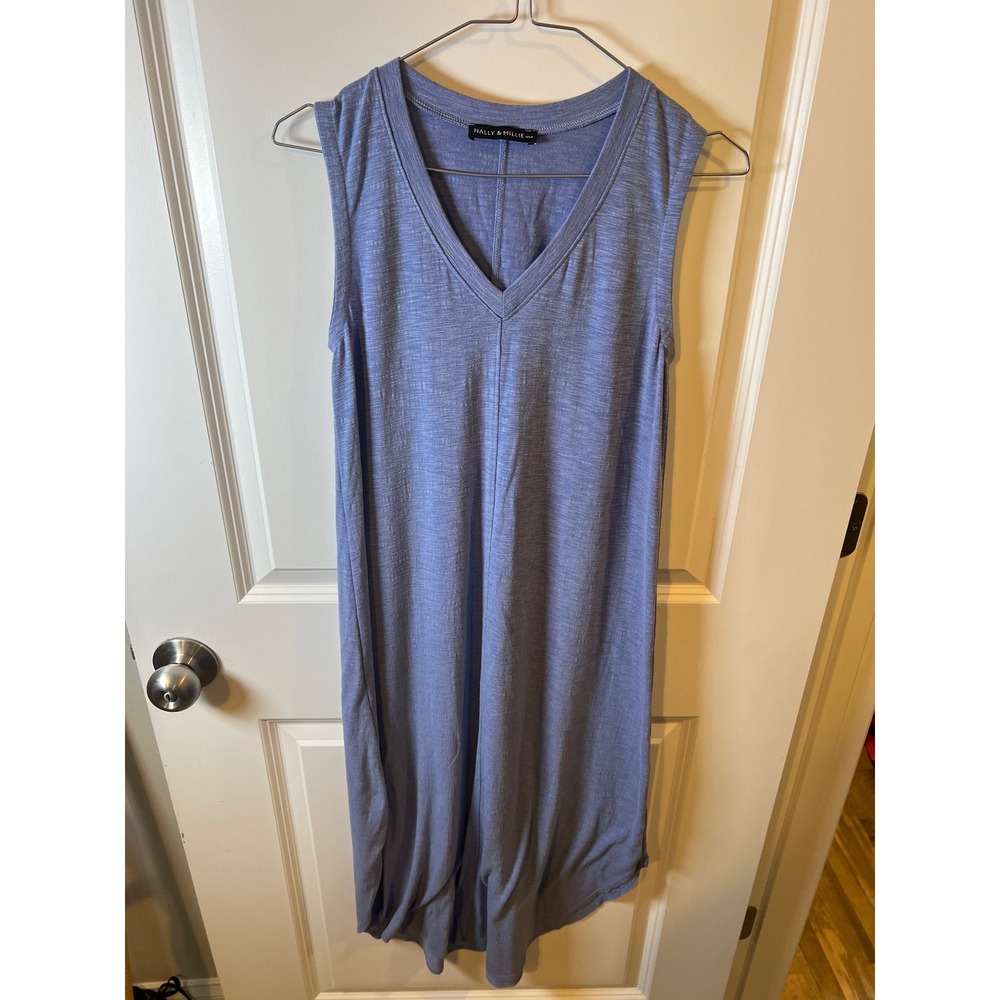 Nally & Millie Womens Sleeveless Slub Knit Sharkbite Hem Dress Blue XS‎